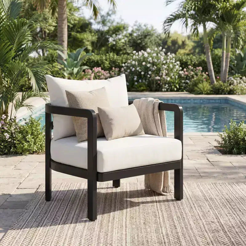 Christopher Knight Home Miguel Chaise d'appoint moderne en aluminium pour patio avec dossier incurvé et coussin