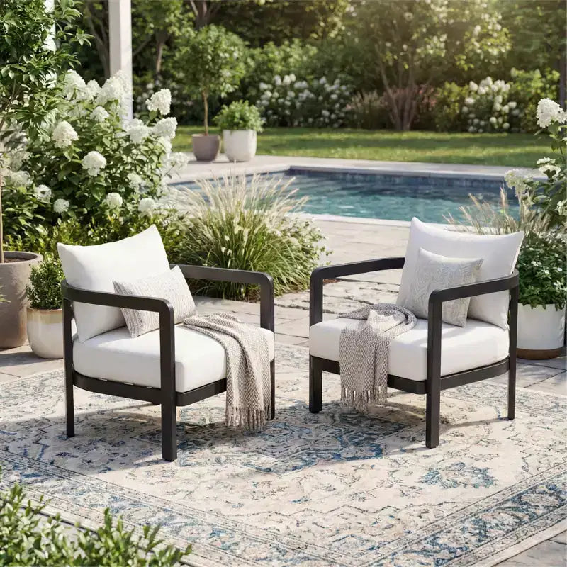 Christopher Knight Home Rosa Chaises d'appoint de patio modernes en aluminium avec dossier incurvé et coussin (ensemble de 2)