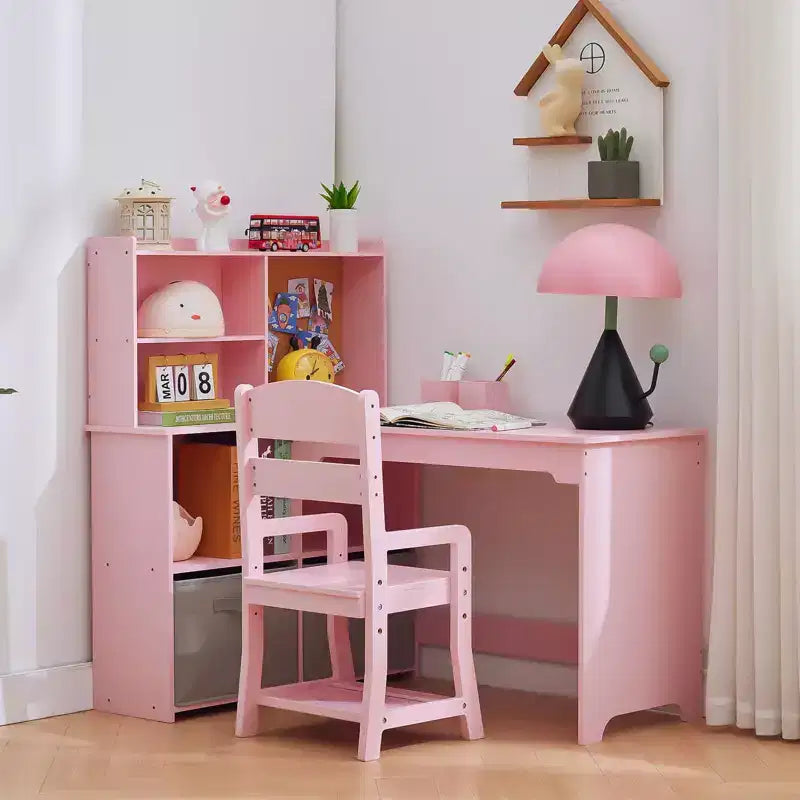 Bureau d'étude pour enfants avec chaise, ensemble de table d'angle, grand rangement, tableau d'affichage et porte-stylos, table d'écriture artistique ergonomique pour les 3-12 ans