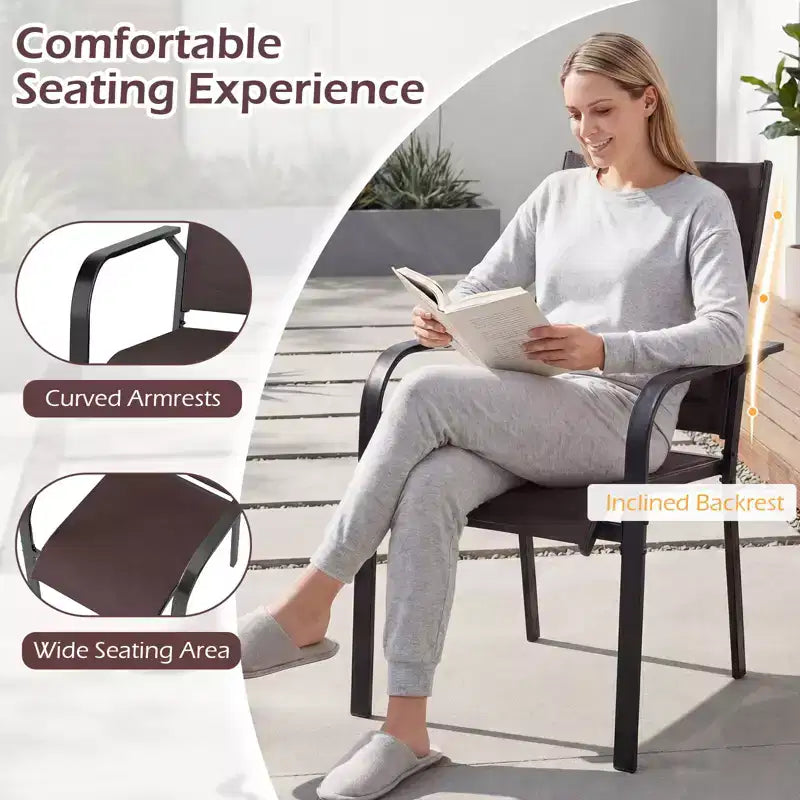 Ensemble de salle à manger Gymax 9 pièces pour patio avec table rectangulaire et chaises empilables avec trou pour parasol