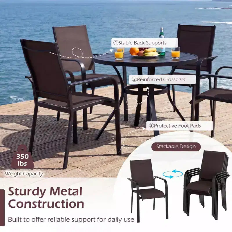 Ensemble de salle à manger Gymax 9 pièces pour patio avec table rectangulaire et chaises empilables avec trou pour parasol
