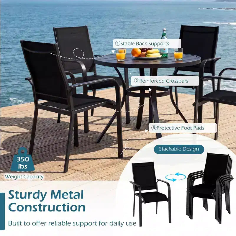 Ensemble de salle à manger Gymax 9 pièces pour patio avec table rectangulaire et chaises empilables avec trou pour parasol