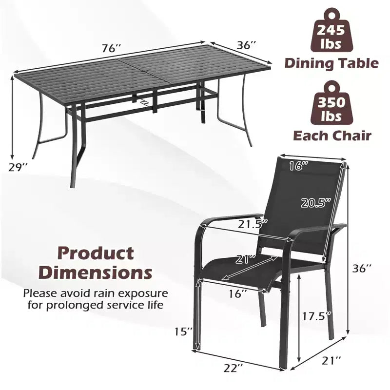 Ensemble de salle à manger Gymax 9 pièces pour patio avec table rectangulaire et chaises empilables avec trou pour parasol