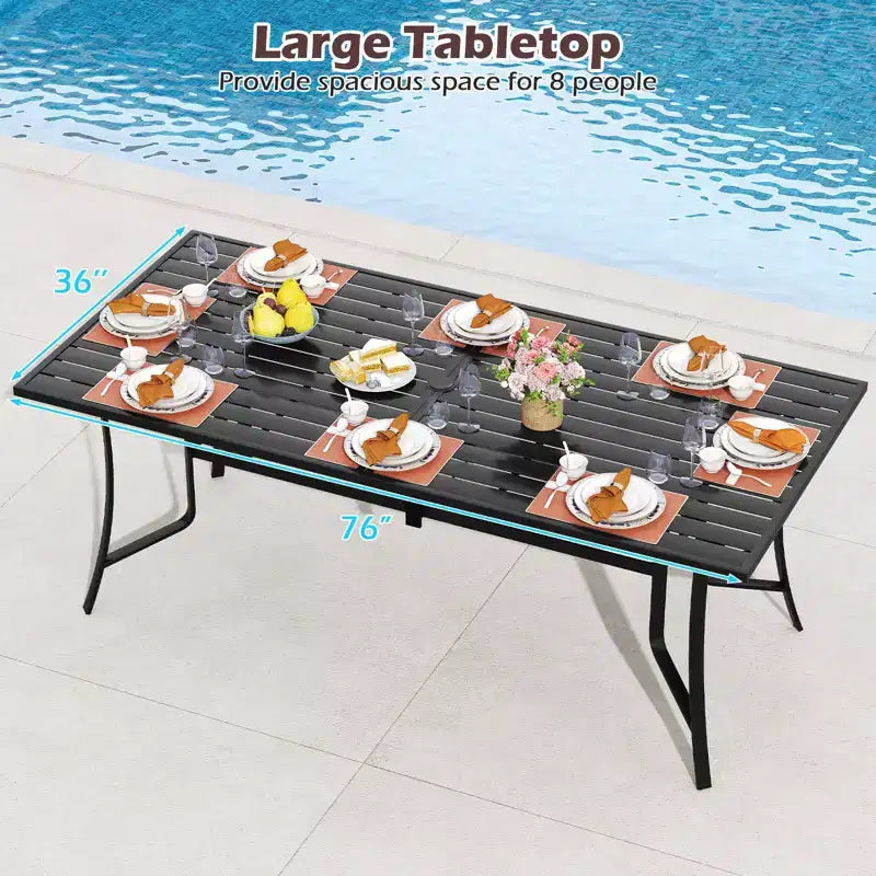 Ensemble de salle à manger Gymax 9 pièces pour patio avec table rectangulaire et chaises empilables avec trou pour parasol