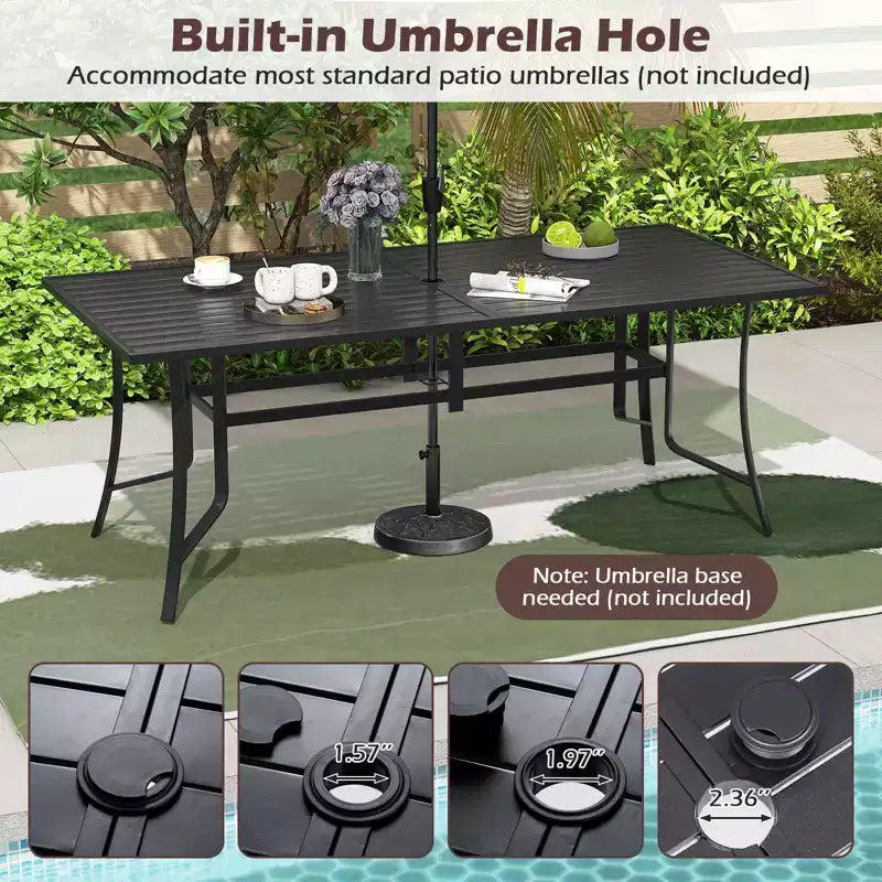 Ensemble de salle à manger Gymax 9 pièces pour patio avec table rectangulaire et chaises empilables avec trou pour parasol
