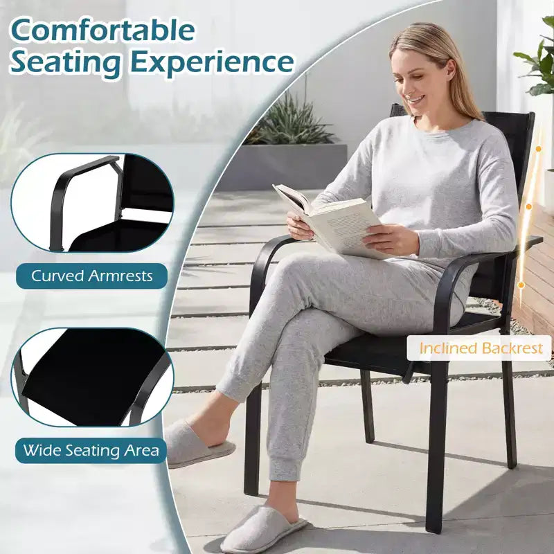 Ensemble de salle à manger Gymax 9 pièces pour patio avec table rectangulaire et chaises empilables avec trou pour parasol