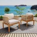 Set of 2 Acacia Wood Club Chairs with Rope Weave Design, Water-Repellent Cushions, Wide Deep Seats for Outdoor Relaxation