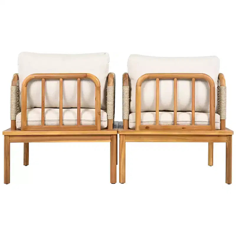 Lot de 2 fauteuils de jardin en bois d'acacia avec design en corde tressée, coussins déperlants, sièges larges et profonds pour la détente en extérieur