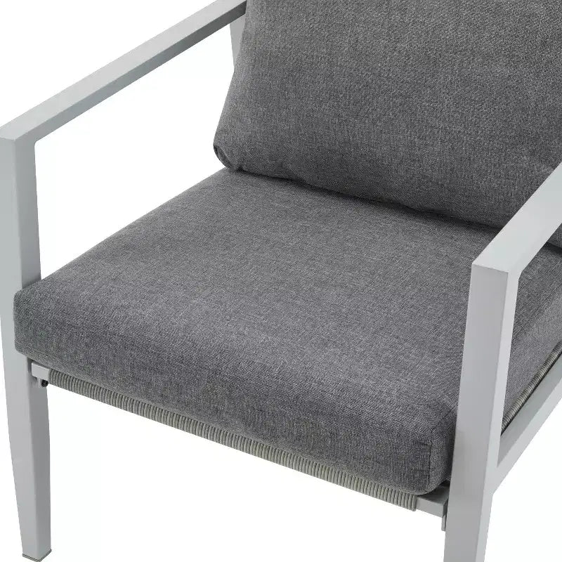 Chaise longue en aluminium argenté avec accents en corde, coussins confortables, structure thermolaquée pour l'extérieur ou l'intérieur