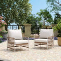 Set of 2 Bohemian Outdoor Lounge Chairs with Handwoven Rope, Powder-Coated Steel Frame, Waterproof Cushions for Patio or Poolside