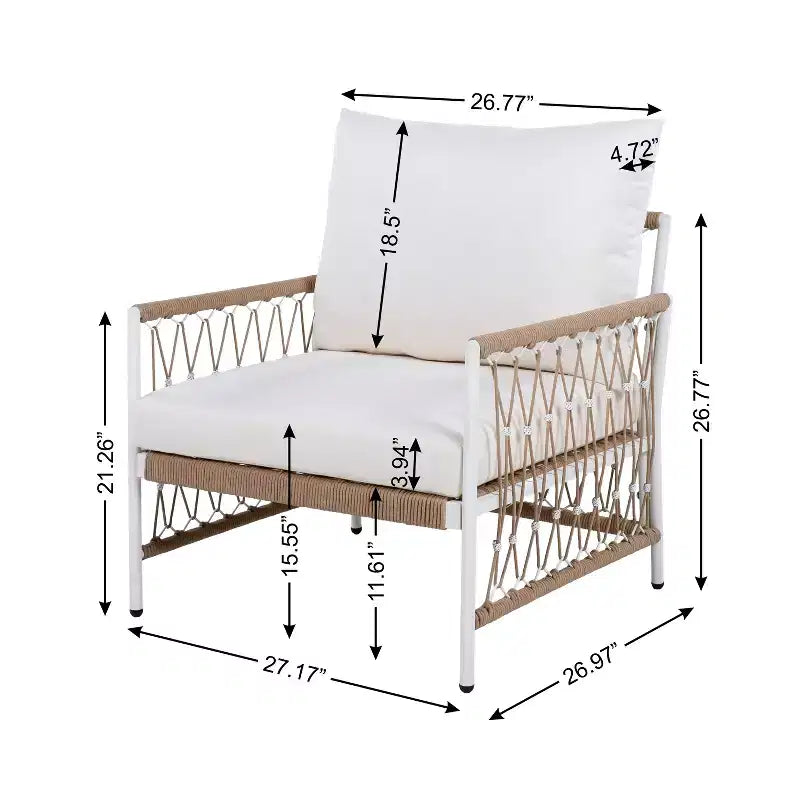 Lot de 2 chaises longues de jardin bohèmes avec cordes tressées à la main, structure en acier thermolaqué, coussins imperméables pour terrasse ou piscine