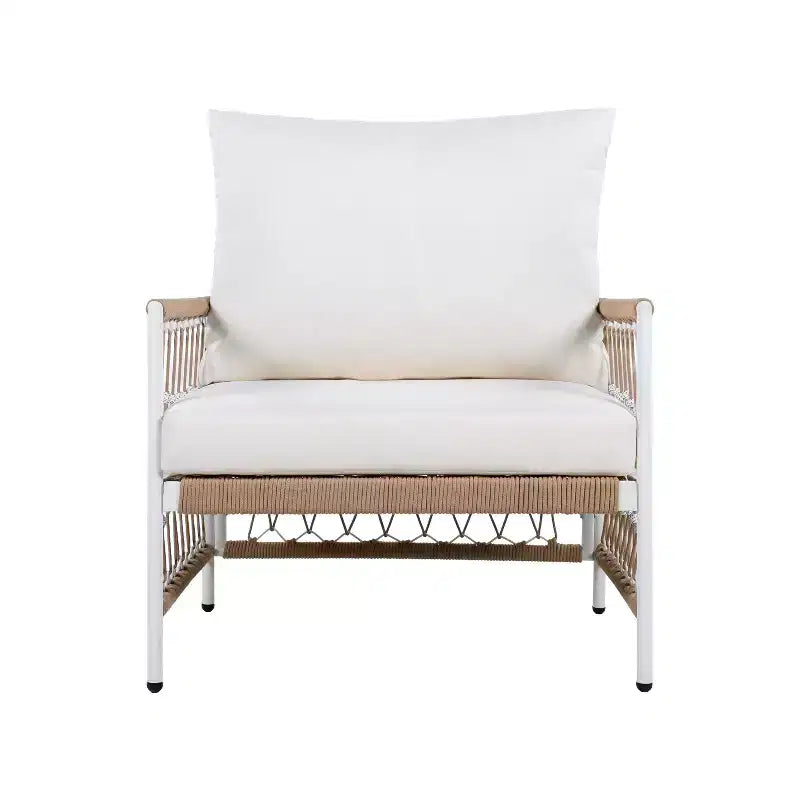 Lot de 2 chaises longues de jardin bohèmes avec cordes tressées à la main, structure en acier thermolaqué, coussins imperméables pour terrasse ou piscine