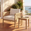 ModernLuxe Outdoor Acacia Wood Club Chair with PE Wicker Accents, Boho Modern Patio Armchair with Waterproof Cushions, Light Teak+Cream