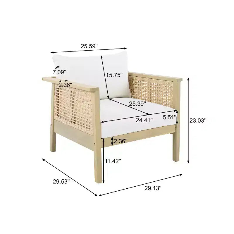 Fauteuil de jardin ModernLuxe en bois d'acacia avec accents en résine tressée, fauteuil de terrasse moderne bohème avec coussins imperméables, teck clair + crème