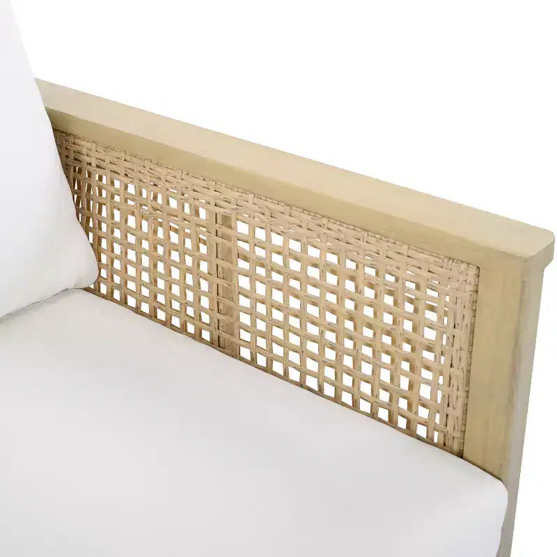 Fauteuil de jardin ModernLuxe en bois d'acacia avec accents en résine tressée, fauteuil de terrasse moderne bohème avec coussins imperméables, teck clair + crème