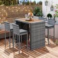 5-Piece Outdoor Patio Bar Dining Set with Acacia Wood Table and Wicker Bar Height Chairs, Weather-Resistant Furniture for Backyard-Panipeachy