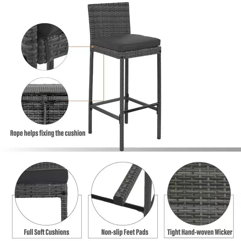 Ensemble de salle à manger/bar d'extérieur 5 pièces avec table en bois d'acacia et tabourets de bar en osier, mobilier résistant aux intempéries pour jardin-Panipeachy
