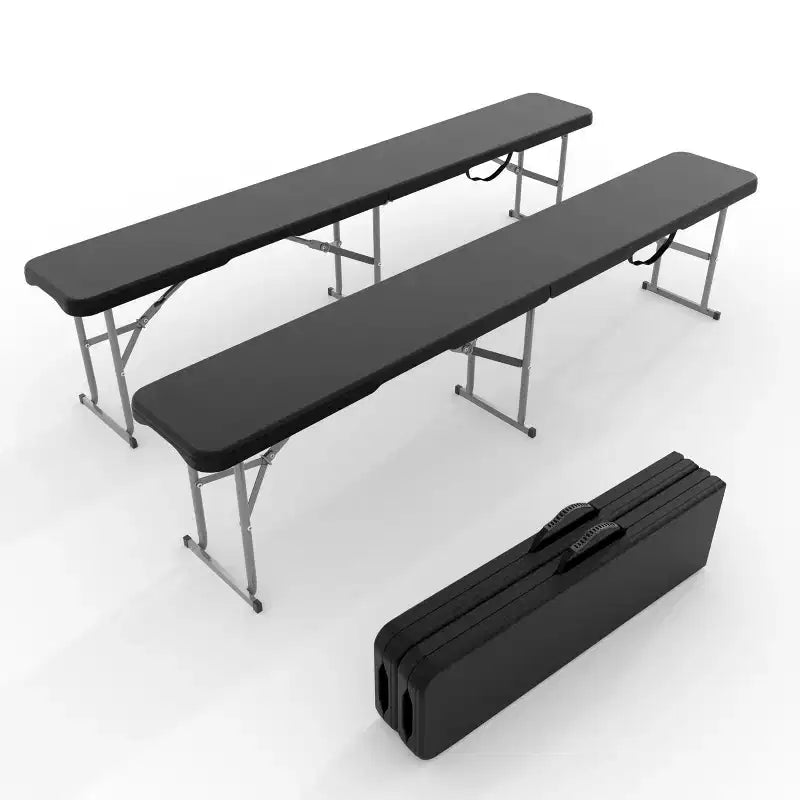 Set of 2 Portable Folding Benches, Heavy Duty Plastic Foldable HDPE Bench with Carrying Handle for Outdoor Picnic, Camping & Party Events