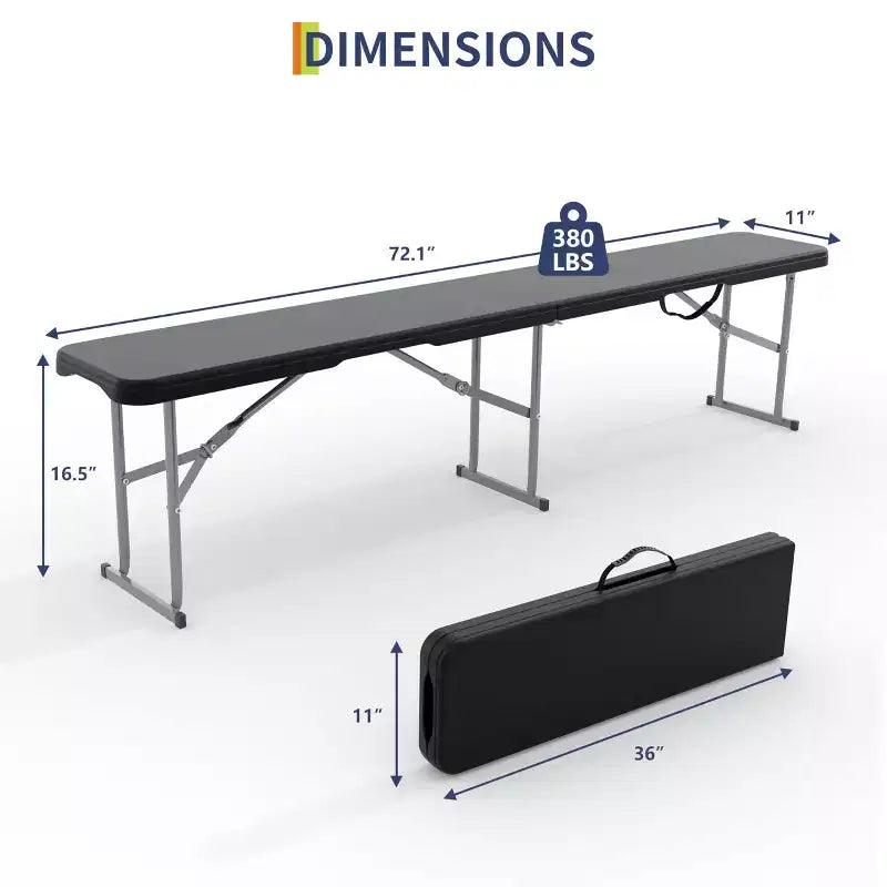 Lot de 2 bancs pliants portables, banc pliant en plastique HDPE robuste avec poignée de transport pour pique-nique en plein air, camping et événements festifs