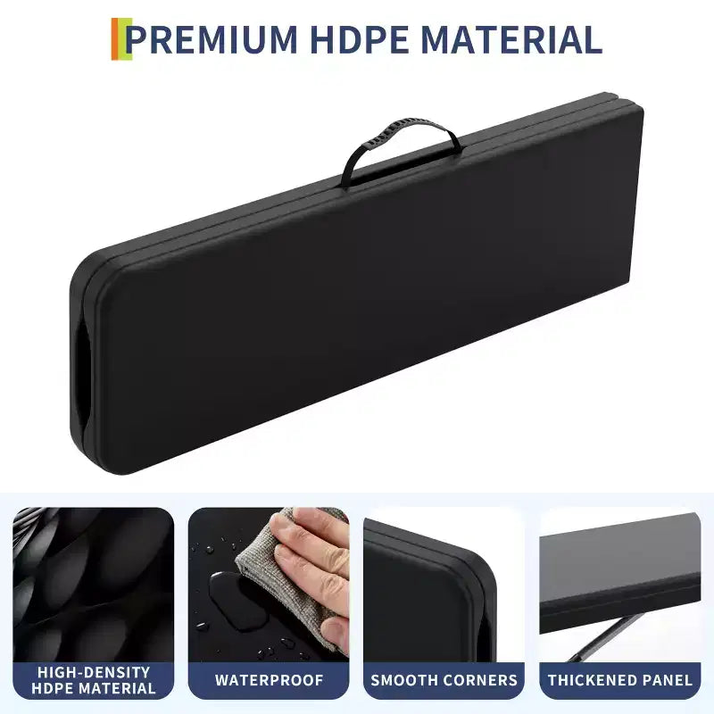 Lot de 2 bancs pliants portables, banc pliant en plastique HDPE robuste avec poignée de transport pour pique-nique en plein air, camping et événements festifs