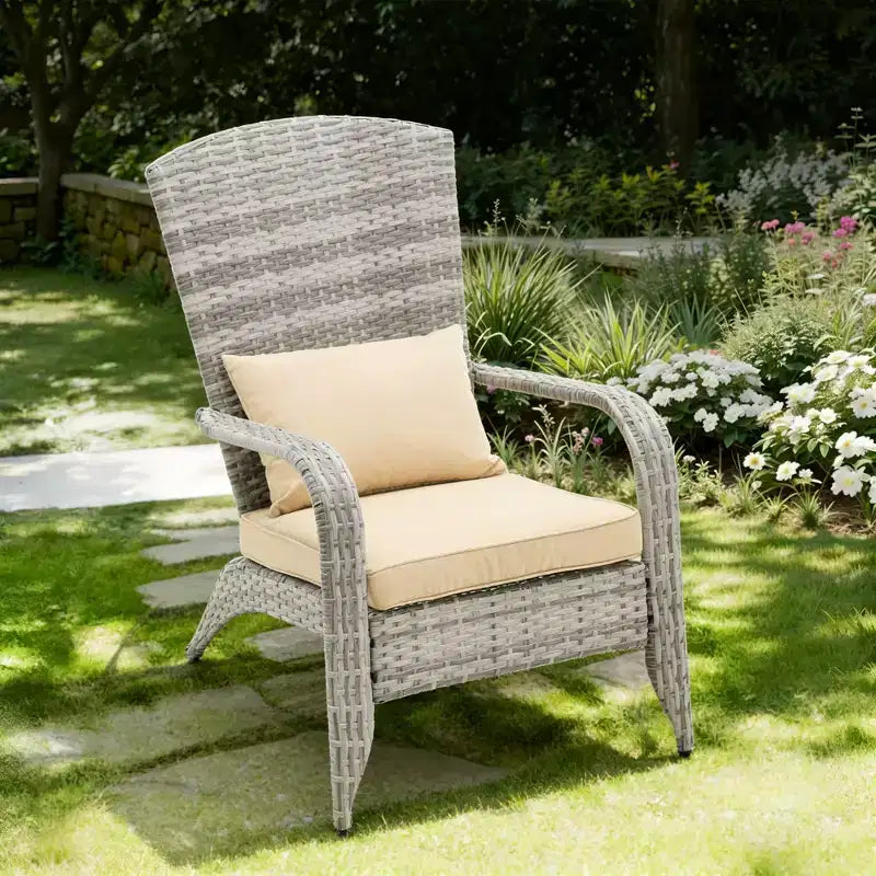 FERPIT Outdoor Rattan Wicker Patio Accent Chair with All-Weather Cushions