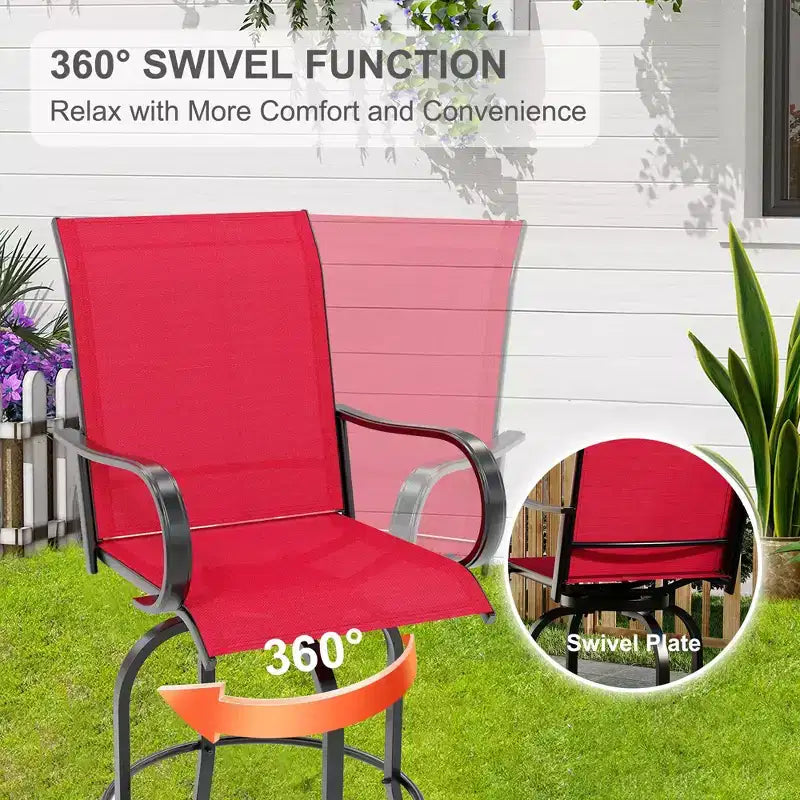 Lot de 2 tabourets de bar pivotants d'extérieur, chaises de terrasse hauteur bar pour jardin, balcon et arrière-cour, capacité de 136 kg