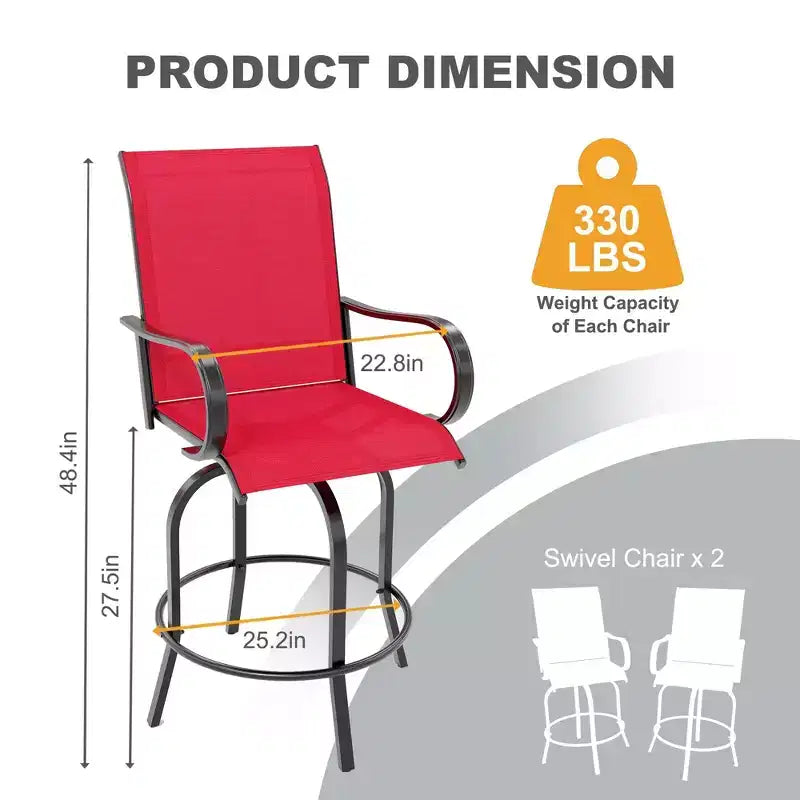 Lot de 2 tabourets de bar pivotants d'extérieur, chaises de terrasse hauteur bar pour jardin, balcon et arrière-cour, capacité de 136 kg