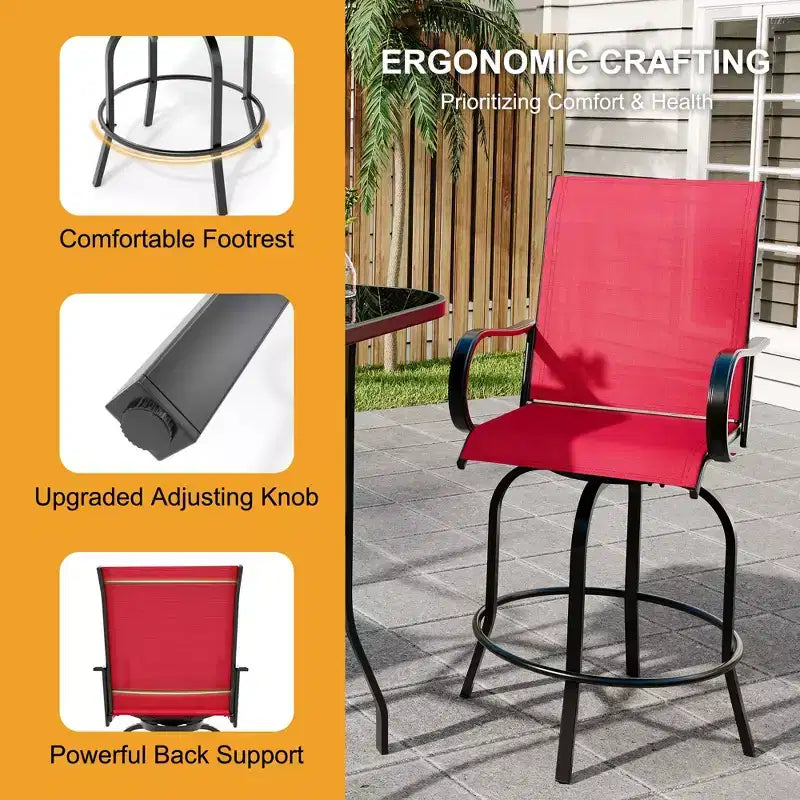 Lot de 2 tabourets de bar pivotants d'extérieur, chaises de terrasse hauteur bar pour jardin, balcon et arrière-cour, capacité de 136 kg
