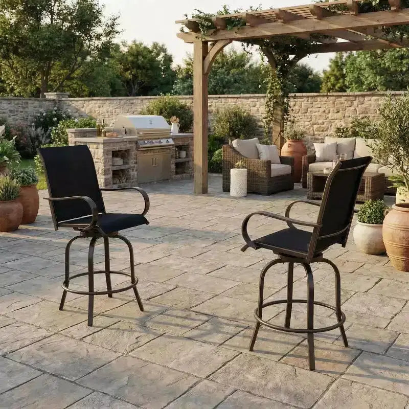 Lot de 2 tabourets de bar pivotants d'extérieur, chaises de terrasse hauteur bar pour jardin, balcon et arrière-cour, capacité de 136 kg