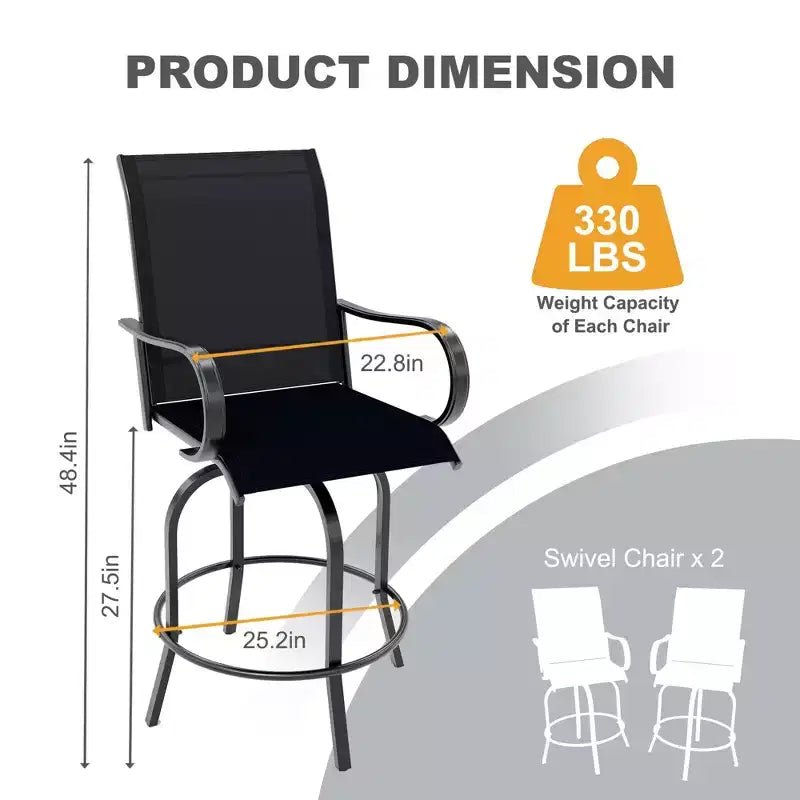 Lot de 2 tabourets de bar pivotants d'extérieur, chaises de terrasse hauteur bar pour jardin, balcon et arrière-cour, capacité de 136 kg