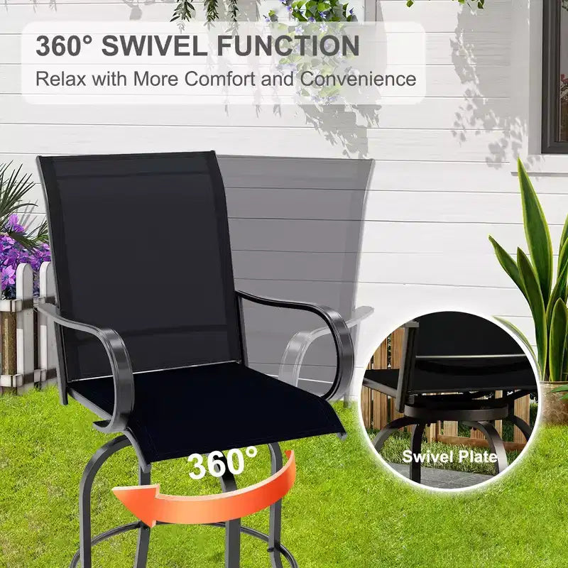 Lot de 2 tabourets de bar pivotants d'extérieur, chaises de terrasse hauteur bar pour jardin, balcon et arrière-cour, capacité de 136 kg