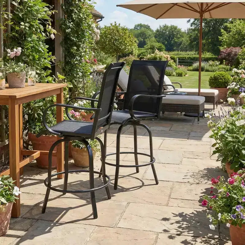 Set of 2 Swivel Outdoor Bar Stools, Bar Height Patio Chairs for Garden, Balcony & Backyard, 300 lbs Capacity
