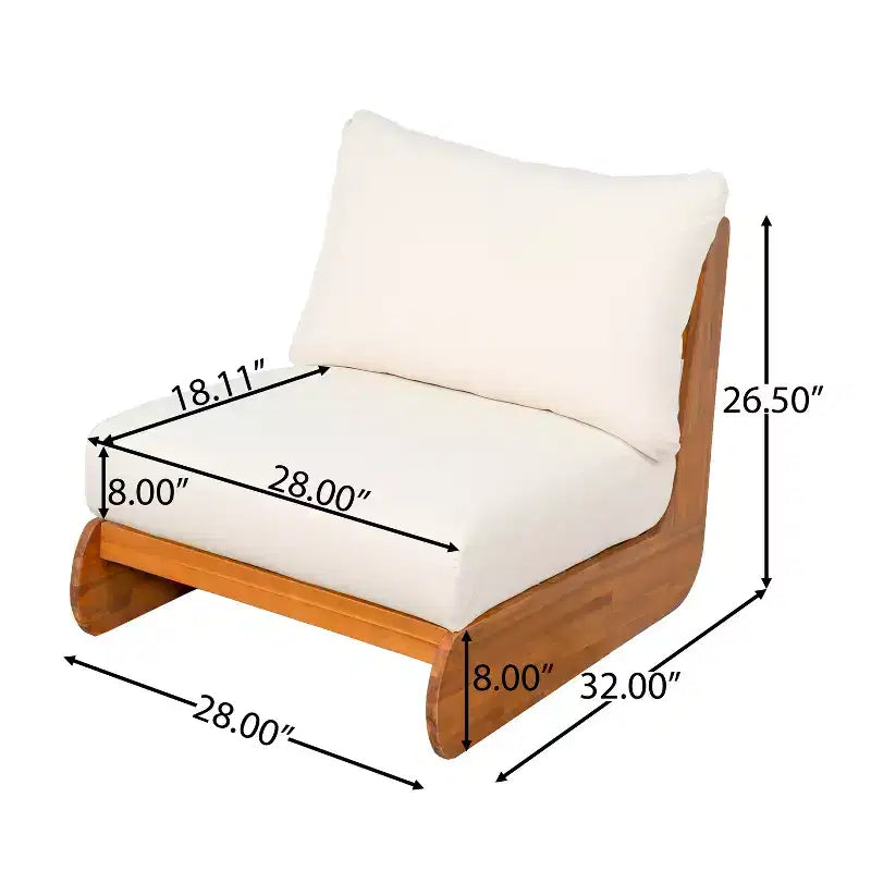 ModernLuxe Chaise longue d'extérieur, fauteuil de club en bois d'acacia avec coussins résistants à l'eau