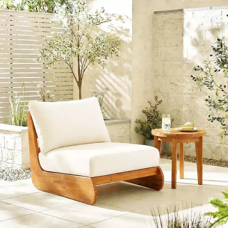 ModernLuxe Outdoor Lounge Chair, Acacia Wood Patio Accent Club Chair with Water-Resistant Cushions