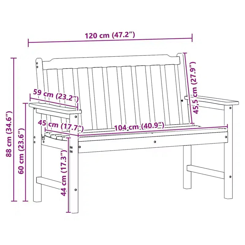vidaXL Banc de jardin 120 x 59 x 88 cm en PEHD