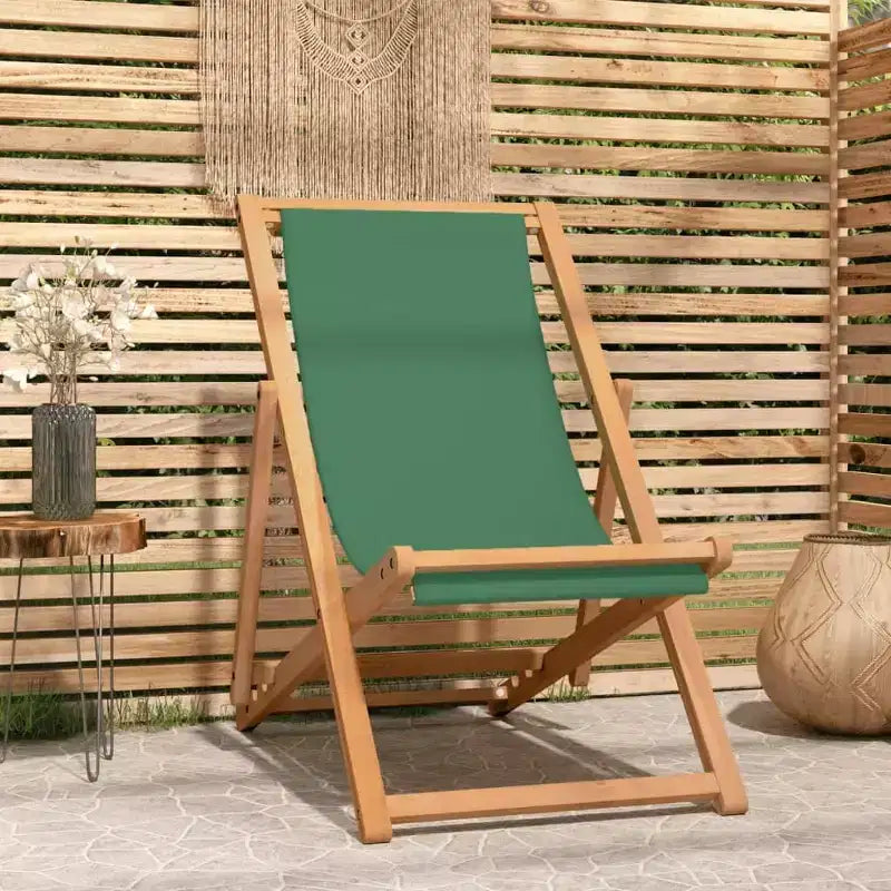 vidaXL Chaise longue de plage en teck massif, tissu Pliable
