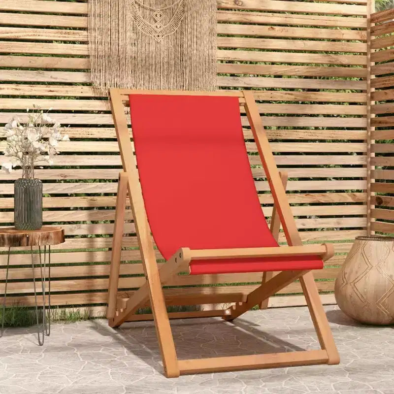 vidaXL Chaise longue de plage en teck massif, tissu Pliable