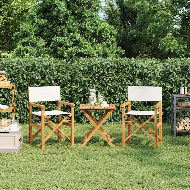 vidaXL Chaises de réalisateur 2 pcs Crème, Bois de teck massif, Polyester