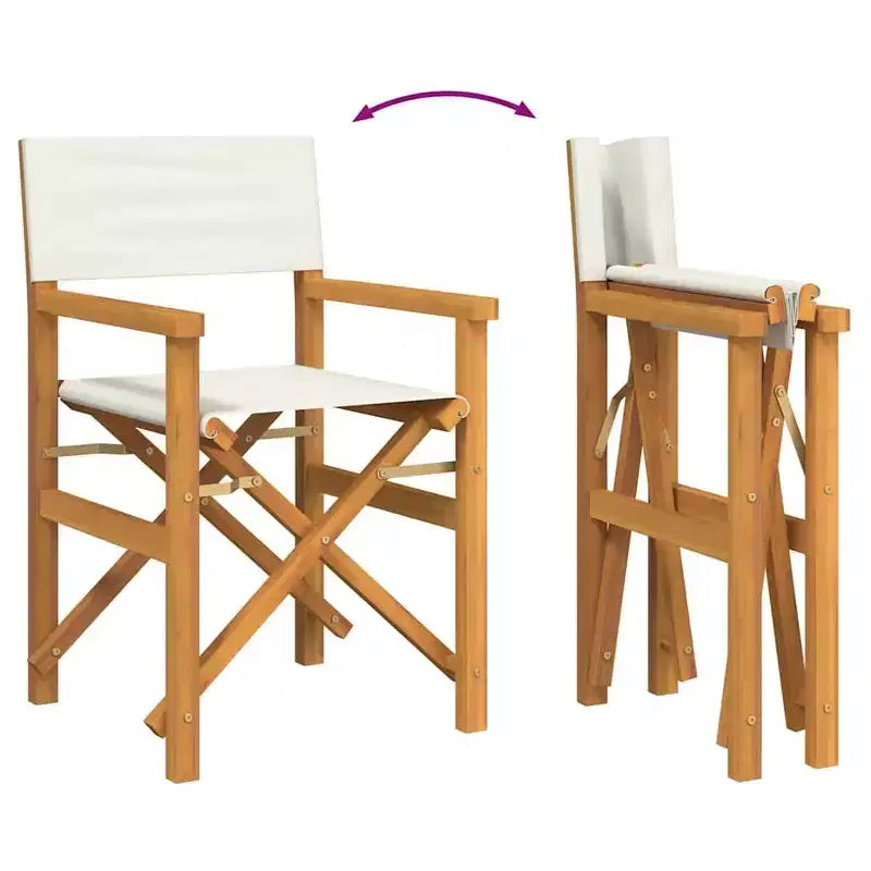 vidaXL Chaises de réalisateur 2 pcs Crème, Bois de teck massif, Polyester