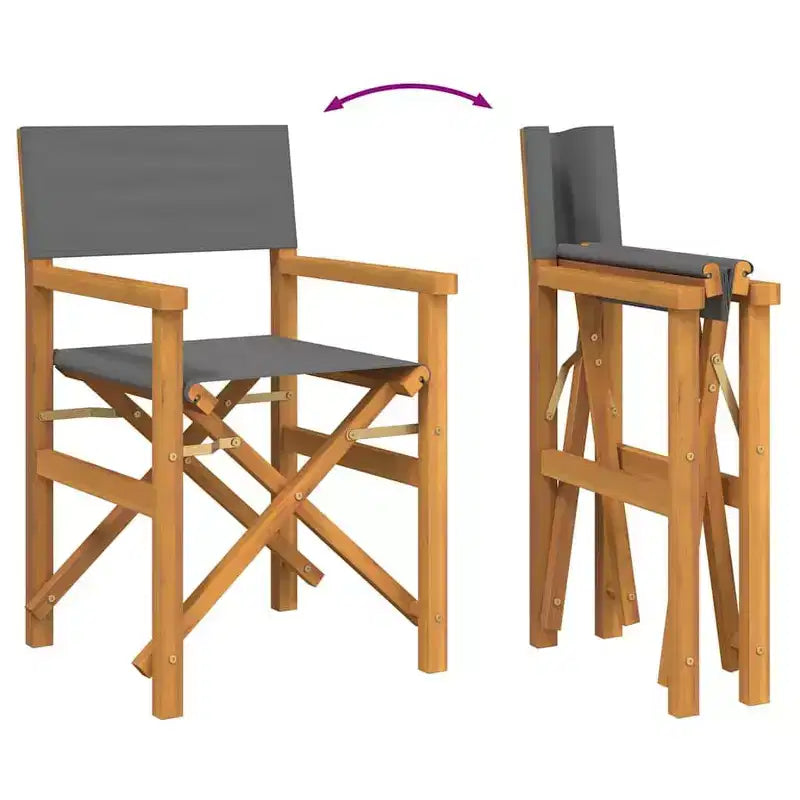 vidaXL Chaises de réalisateur, 2 pcs, Gris, Bois de teck et polyester, Moyen