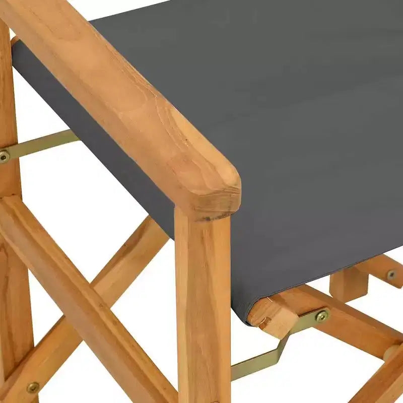 vidaXL Chaises de réalisateur, 2 pcs, Gris, Bois de teck et polyester, Moyen