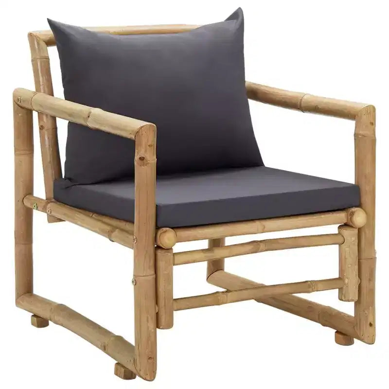 vidaXL Lot de 2 chaises de jardin gris foncé, bambou naturel, polyester