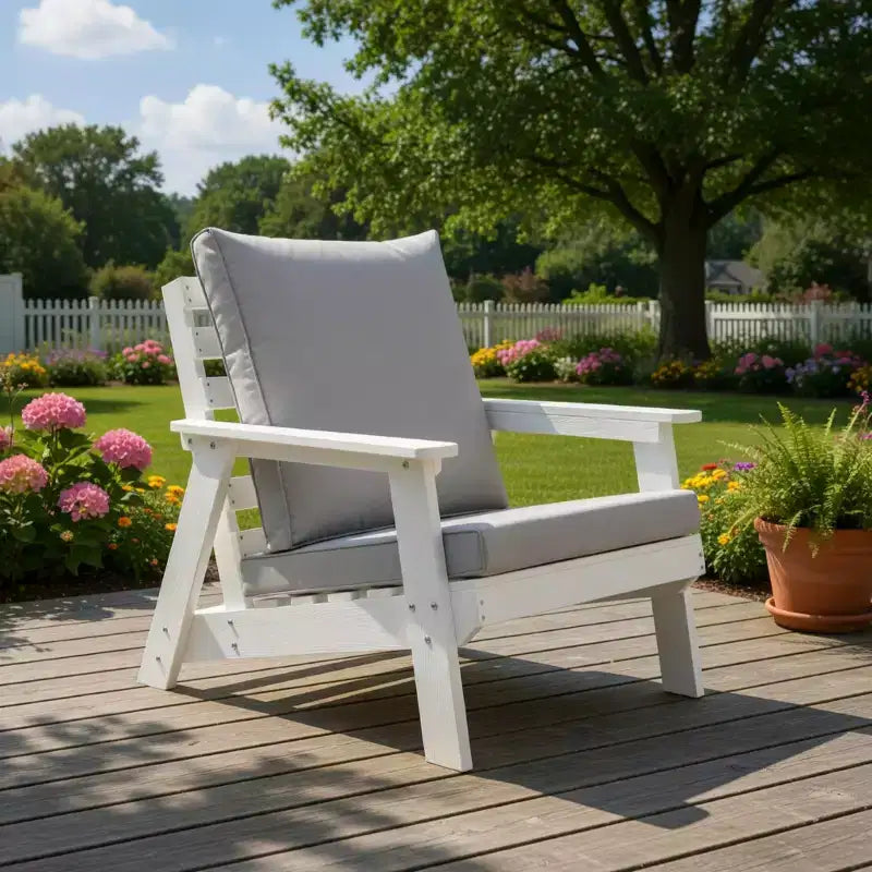 GDFStudio Bayside Outdoor HDPE Armchair with Cushions and Wood Grain Finish