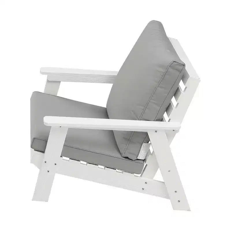 Fauteuil d'extérieur GDFStudio Bayside en PEHD avec coussins et finition grain de bois
