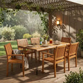 Christopher Knight Home Mikkel Modern 7 Piece Patio Acacia Dining Set with Slatted Table and Iron Hairpin Legs
