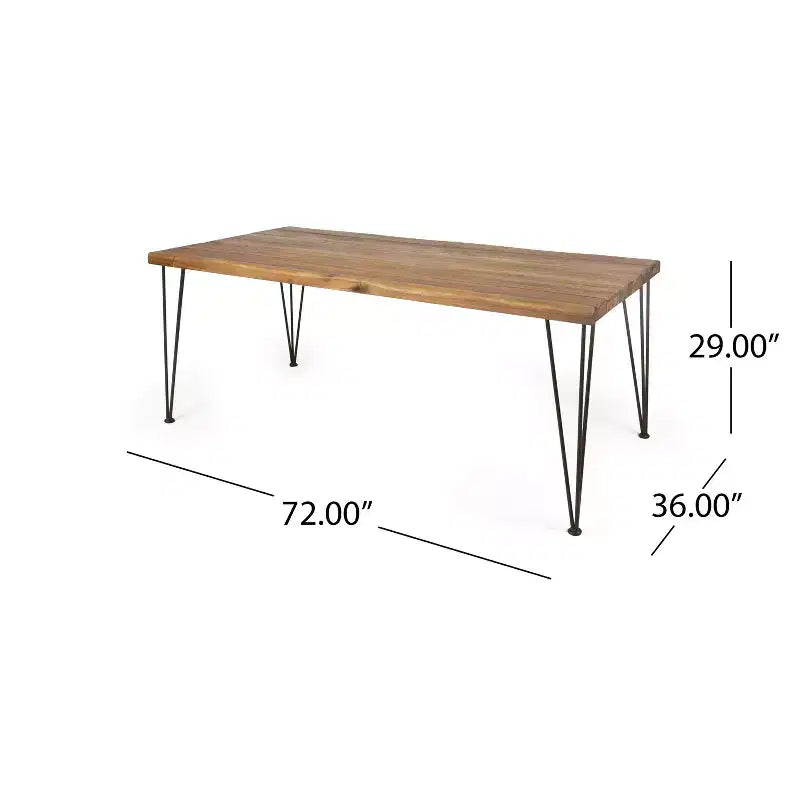 Christopher Knight Home Mikkel Ensemble de salle à manger d'extérieur moderne 7 pièces en acacia avec table à lattes et pieds en épingle à cheveux en fer