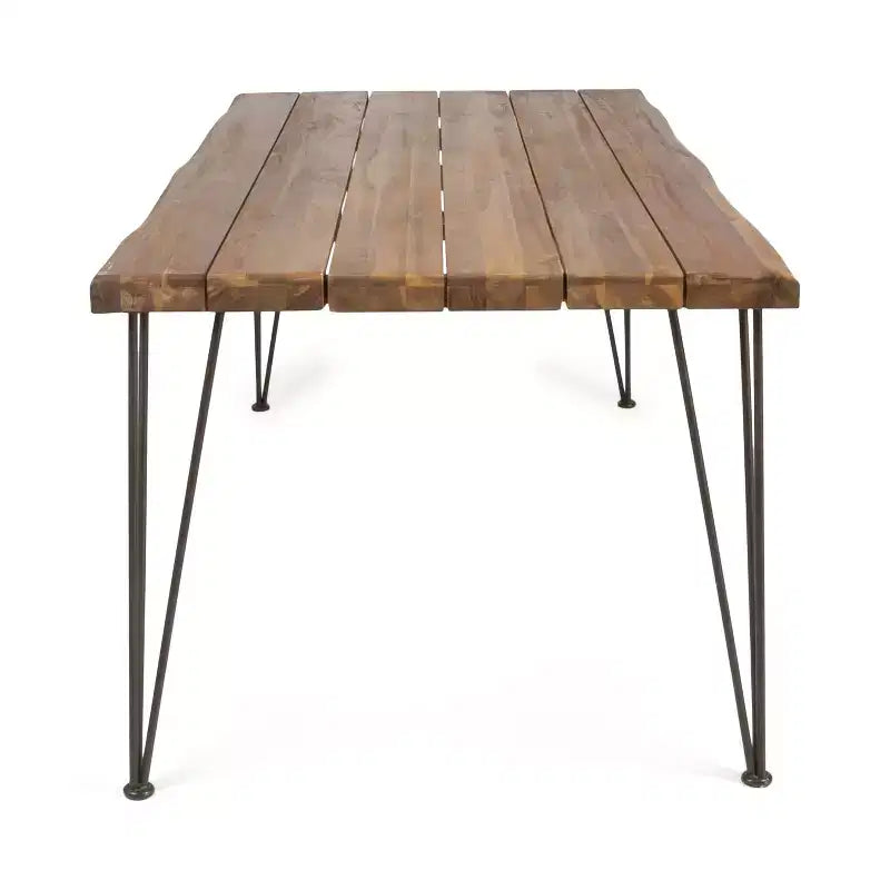 Christopher Knight Home Mikkel Ensemble de salle à manger d'extérieur moderne 7 pièces en acacia avec table à lattes et pieds en épingle à cheveux en fer