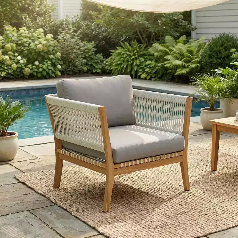 Christopher Knight Home Linh Fauteuil de jardin moderne en acacia avec corde tressée et coussin