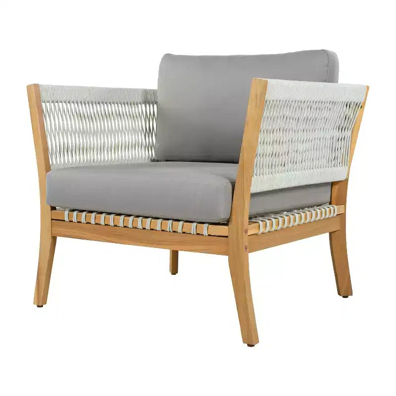 Christopher Knight Home Linh Fauteuil de jardin moderne en acacia avec corde tressée et coussin