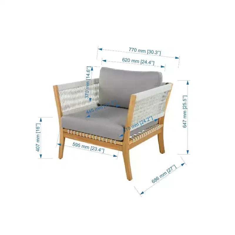 Christopher Knight Home Linh Fauteuil de jardin moderne en acacia avec corde tressée et coussin
